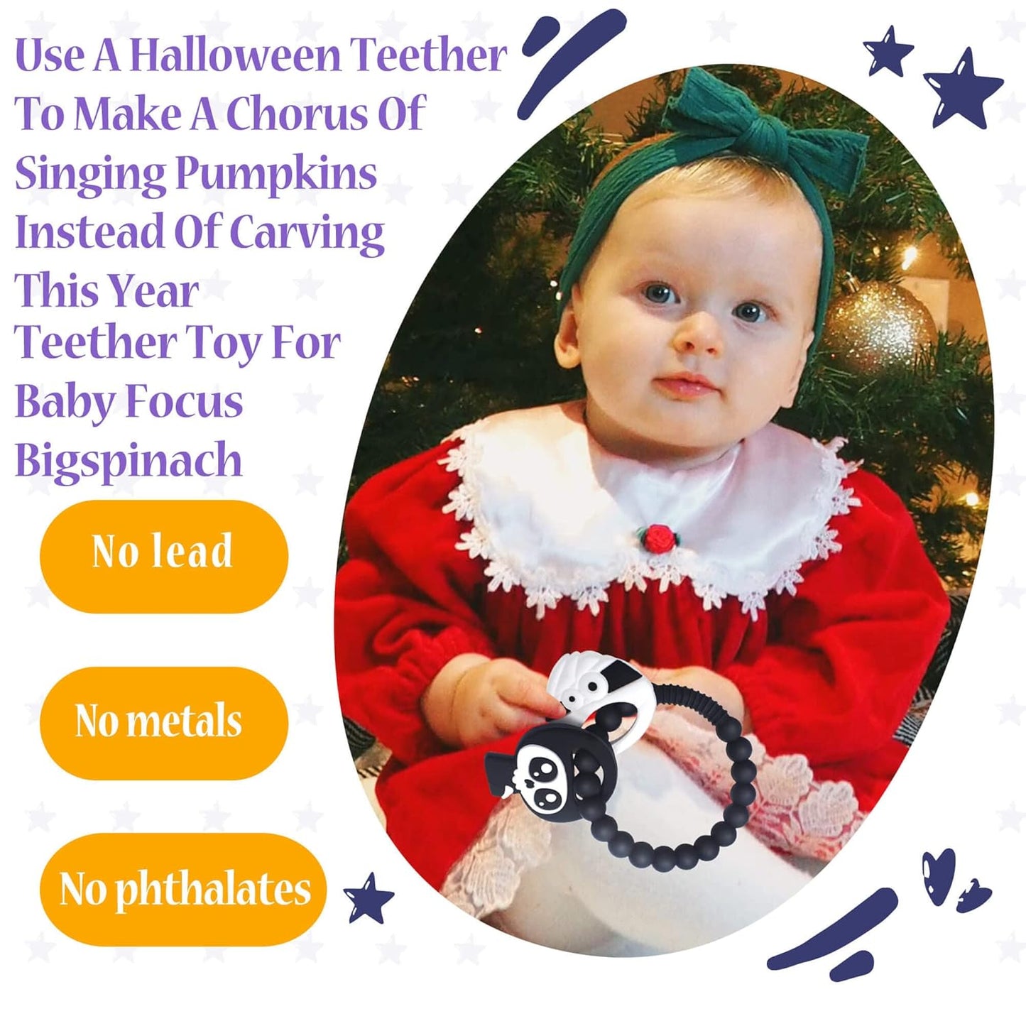 Mummy Teether and Cute Grim Reaper Ring Teether Halloween Activities Designed with a Bumpy Ring for Soothing and Ease of Grabbing