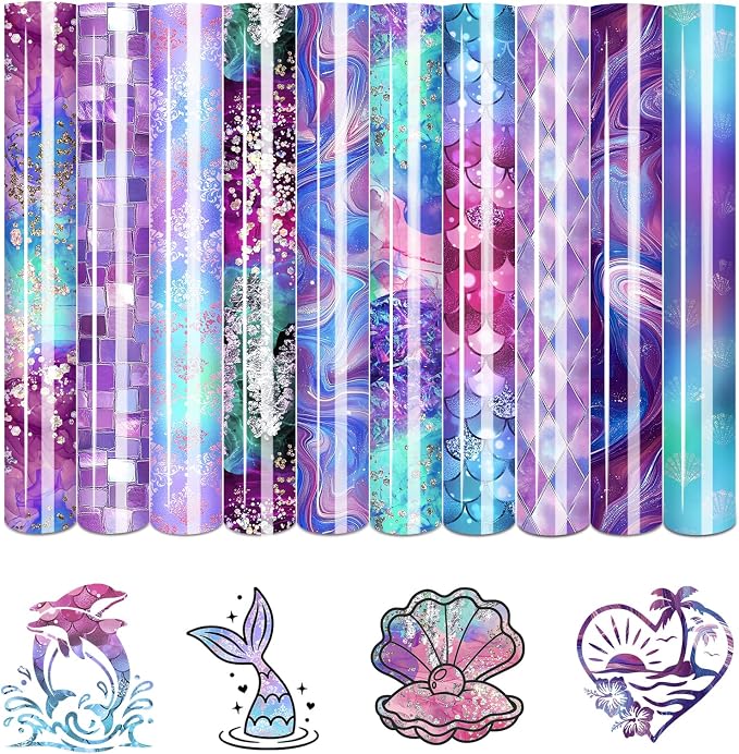Tintnut Mermaid Ocean Heat Transfer Vinyl, 10 Sheets 12×10in Iron on Vinyl |
