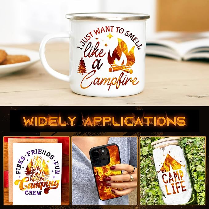 Tintnut Flame Pattern Permanent Vinyl 8 Pcs 12x10in Orange Adhesive Vinyl |