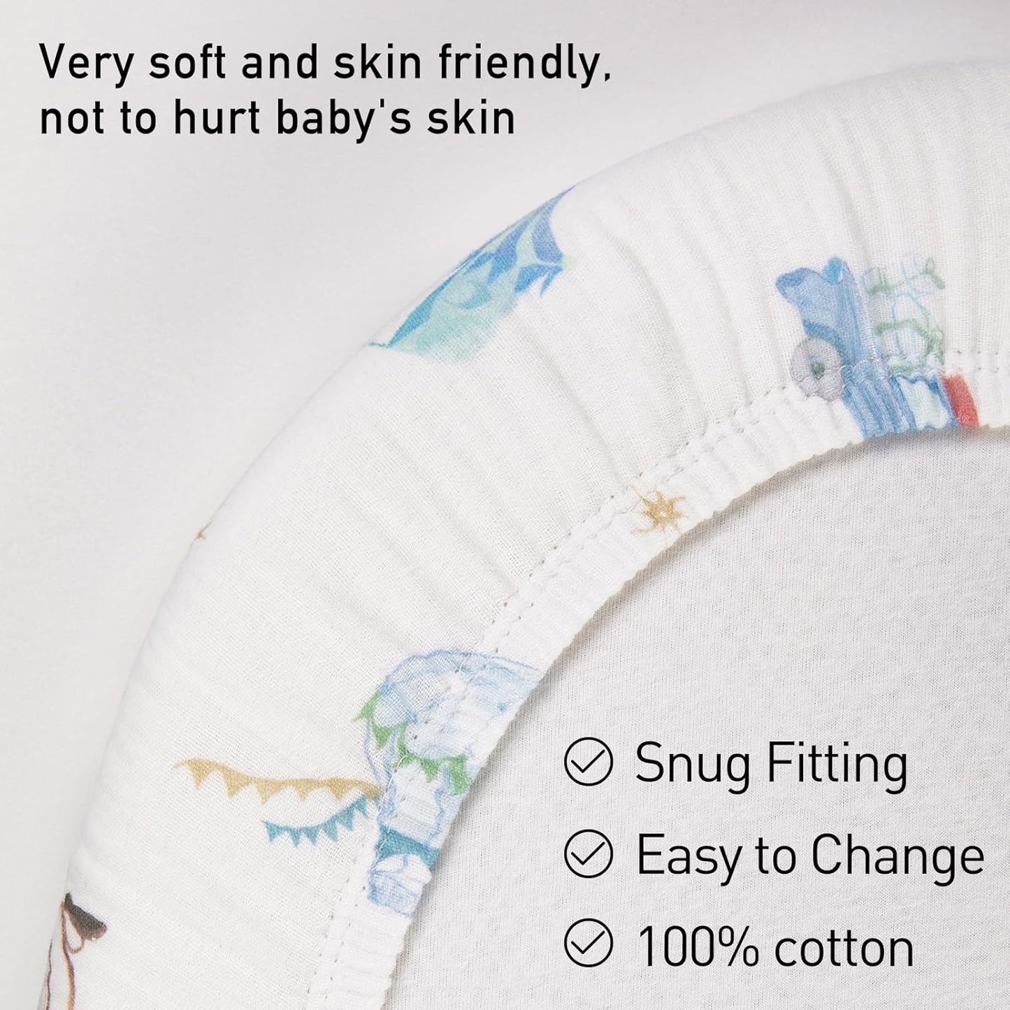 Muslin Bassinet Fitted Sheets, 2 Pack for Baby Boy and Girl, Soft Breathable Baby Pad/Mattress Sheet, Fit for Hourglass Oval and Rectangle Bassinet Mattress (Cute Cars)