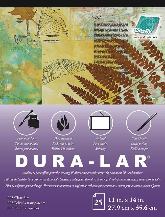 Grafix Dura-Lar 0.003" Film, Ultra Clear, Glossy 11"x14" Sheet, Mylar/Acetate