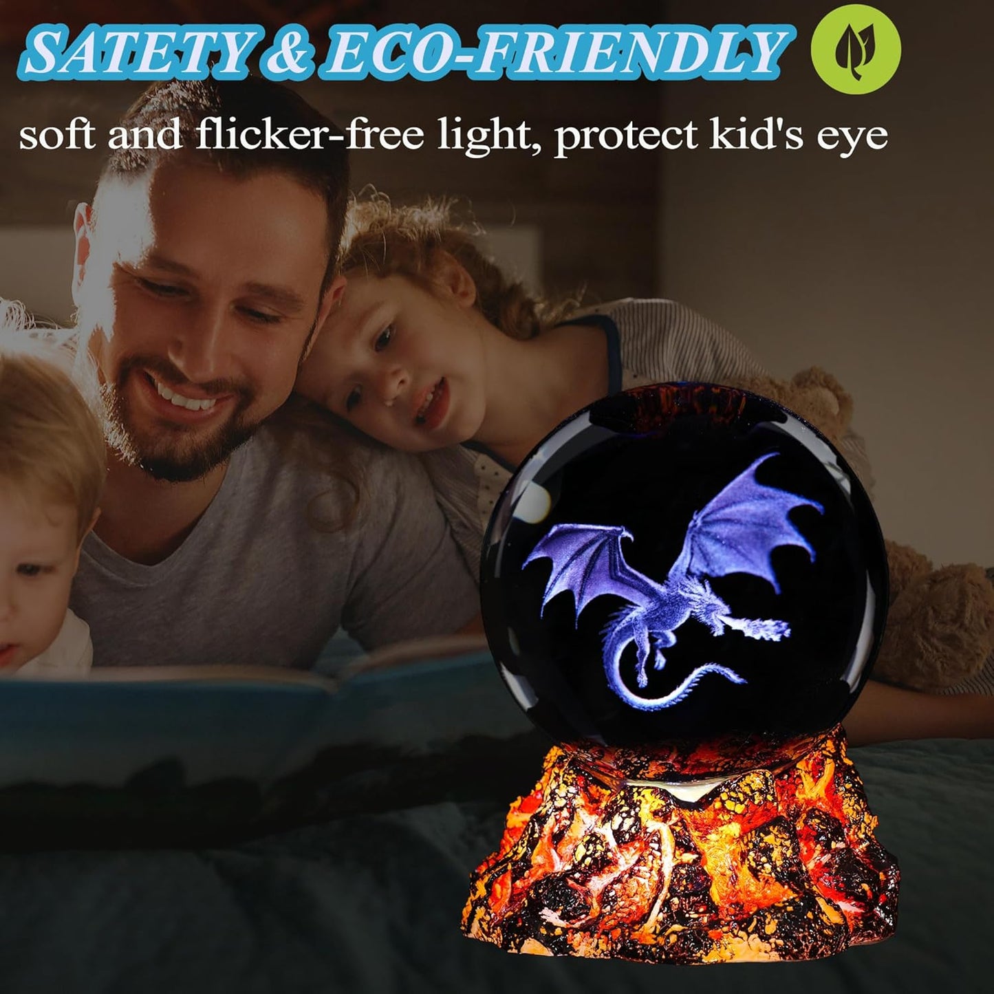 Dragon Night Light, 3.15 Inch (80mm) K9 Crystal Upgraded Volcanic Lava Base 3D Lamp with Remote 16 Color for Birthday Xmas Cool Figurines Dragon Gifts for Room Decor Boys Girls