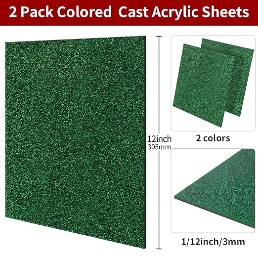 Glitter Acrylic Sheets 12 x 12 inch 1/8" Thick