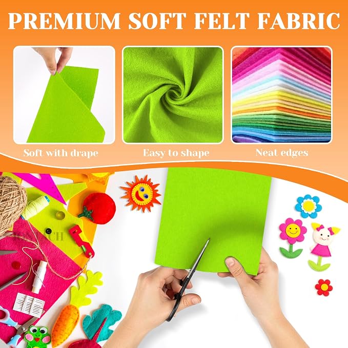 IONTACH 9" X 12" Felt Fabric Sheets 1.6mm Thick | Soft Felt
