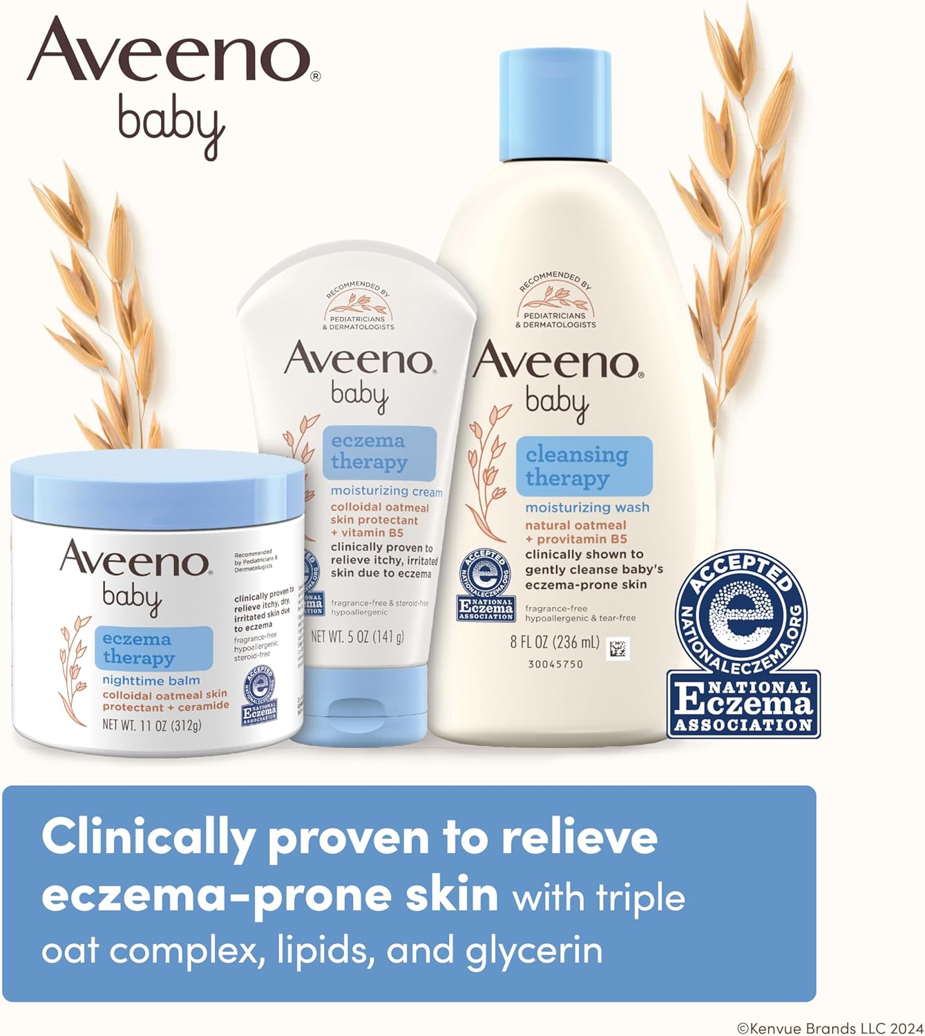 Aveeno Baby Eczema Therapy Nighttime Body Balm, Moisturizing Eczema Treatment, Ceramides, Triple Oat Complex, Soothes Dry, Itchy Skin, Hypoallergenic, Fragrance & Steroid Free, 11oz