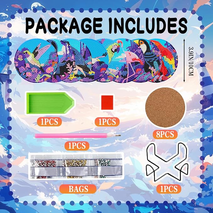 DOZEEZOP 8-Pack Diamond Art Coaster Kit