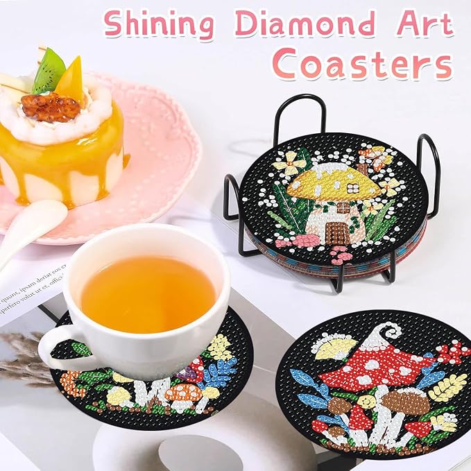 8 PCS Mushrooms Diamond Art Coasters Kits Cute Diamond Painting Coaster |