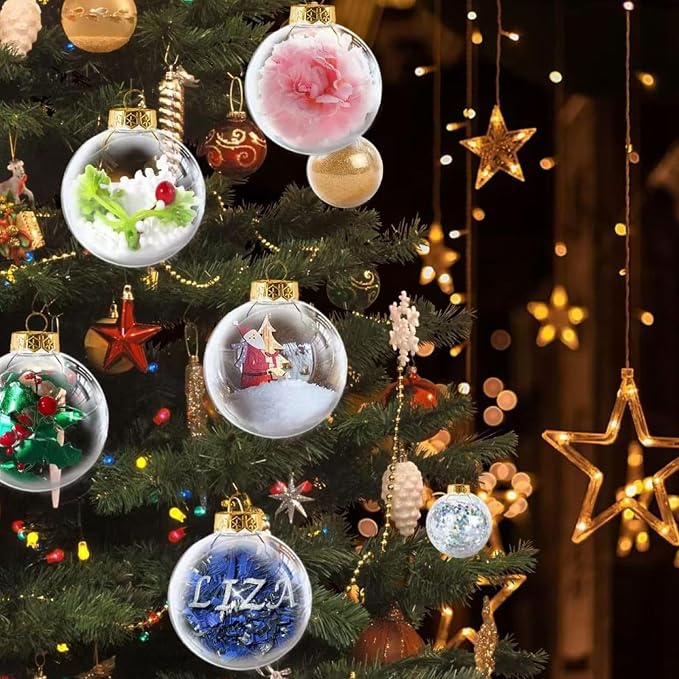 12 Pcs DIY Clear Plastic Fillable Balls Ornament, 2.36Inch Christmas Balls |