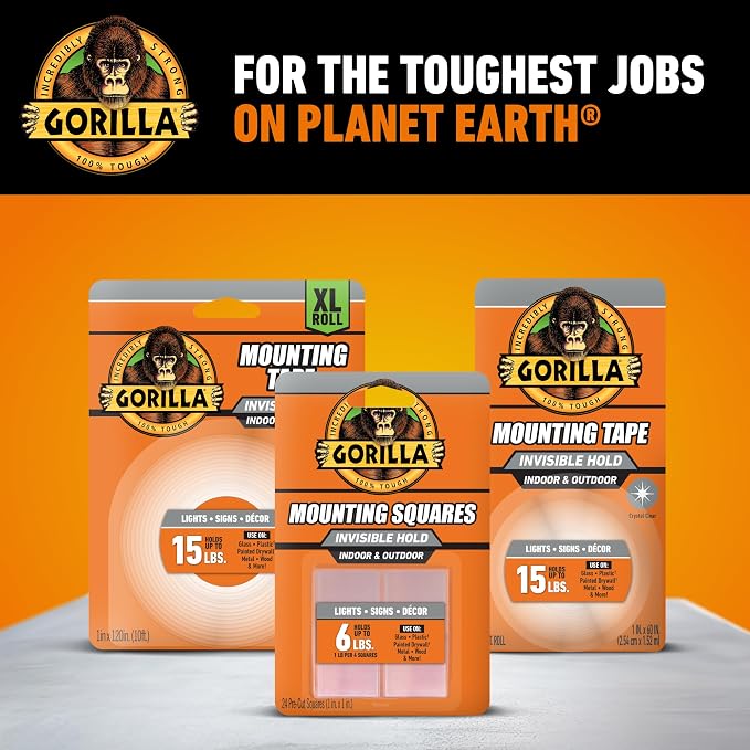 Gorilla Tough & Clear Double Sided Tape Squares, 24 1" Pre-Cut Mounting Squares