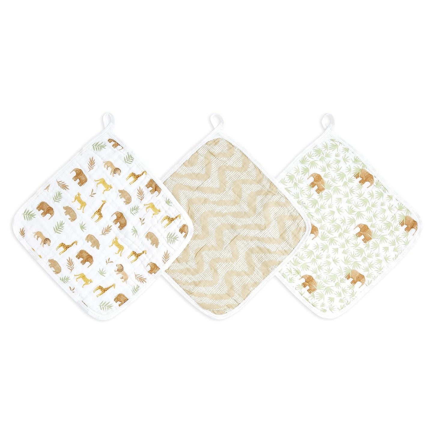 aden + anais Essentials Washcloth 3-Pack, Super Soft 100% Cotton Muslin, Gentle on Skin, 3 Absorbent 11x11 Layers, Softer with Every Use, Perfect for Babies, Infants, Toddlers, Tanzania