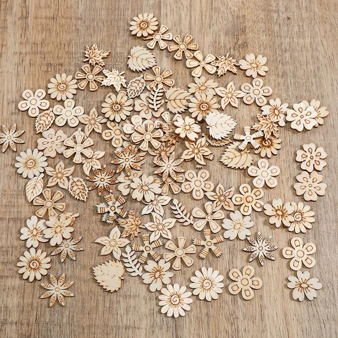 100 Pcs Unfinished Wooden Flower Wood Pieces Wood Flower Cutouts | Wooden