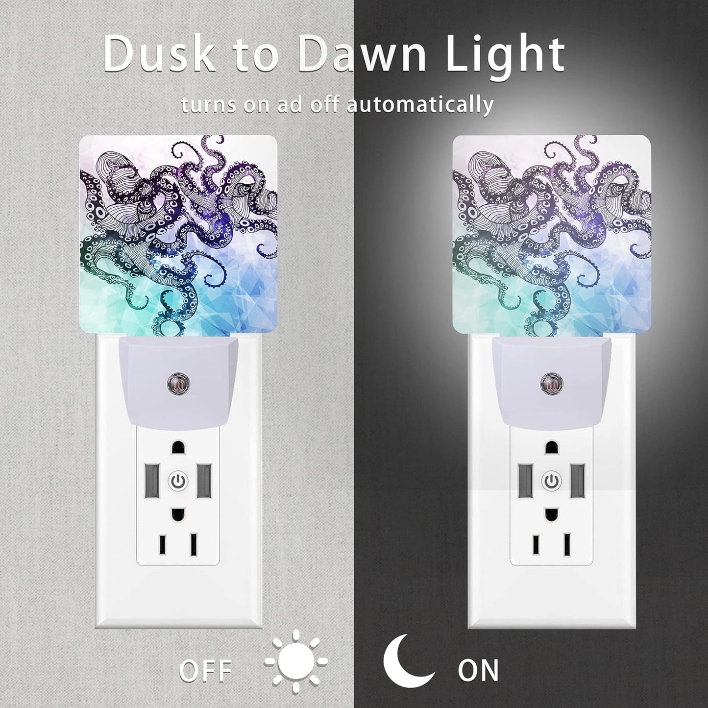 Octopus Night Light,Crystal Design Element Night Lights Plug into Wall Dusk to Dawn Sensor Led Lamp for Women Men,Led Lights for Stairway/Hallway/Bedroom
