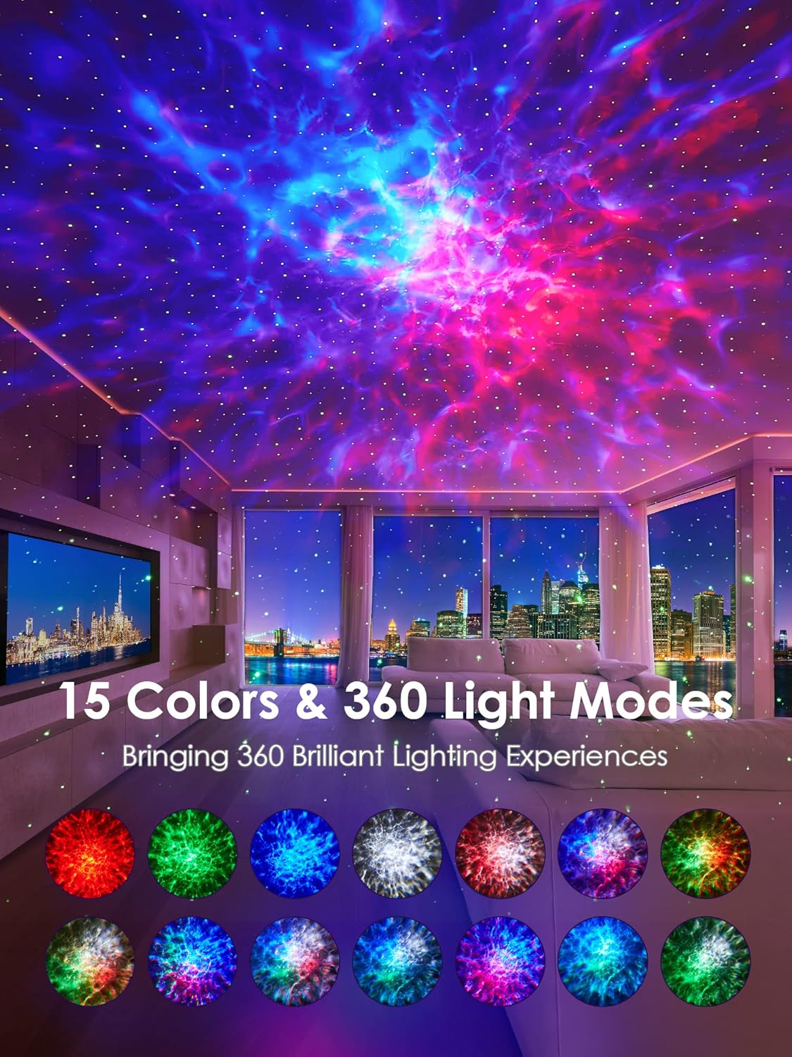 【Gift Package & Birthday Gift】 15 Colors/ 360 Lighting Modes /15 White Noise/Bluetooth Speaker Galaxy Projector Nebula Projector, Galaxy Lights for Bedroom, Gifts Room Decor for Teen Girls Boys
