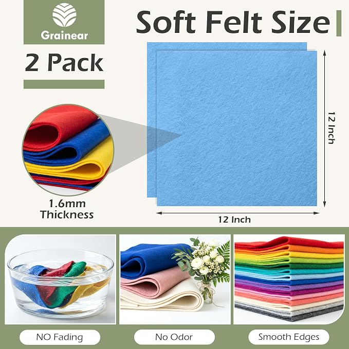 Sky Blue Soft Felt Sheets for Crafts, 1.6mm Thick, Handmade Crafts, DIY Projects