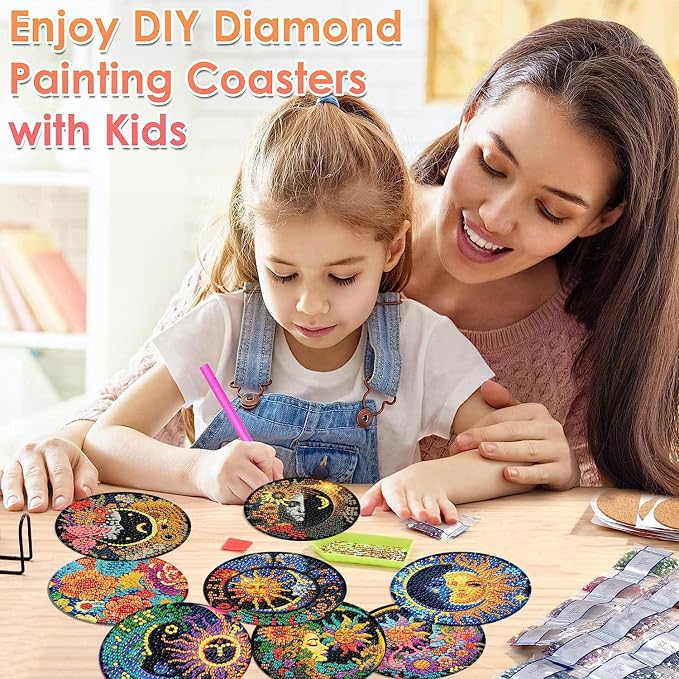 ijbnhd 8 Pcs Sun & Moon Diamond Art Coasters