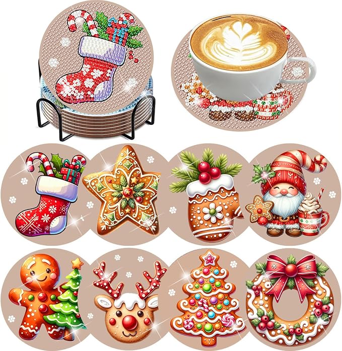 ijbnhd 8 Pcs Christmas Diamond Painting Coasters Kits Diamond Art Coasters |