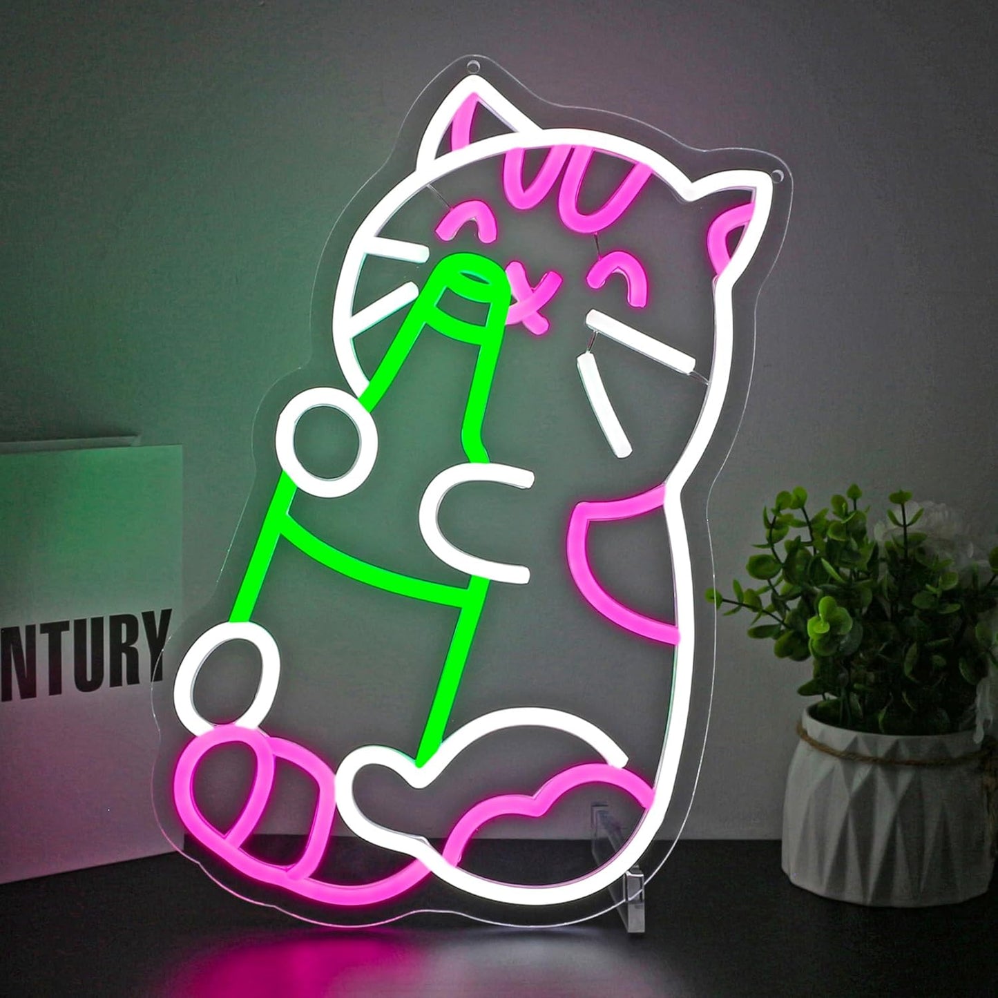 Cat Beer Neon Sign Led Neon Lights Neon Signs for Wall Decor Light Up Sign for Birthday Party Club Gift