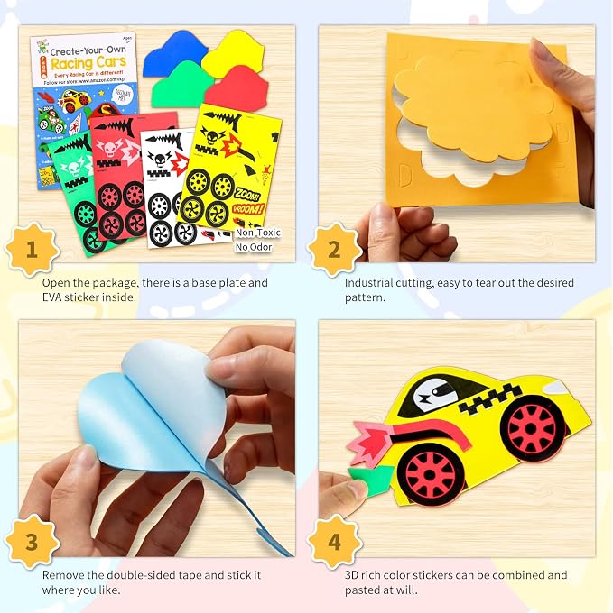 VKPI 4 Pieces EVA Foam Art Crafts Gift Kit, Creative Make Your Own Racing Cars