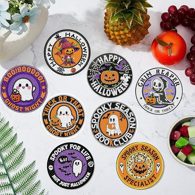 Gemozaic 8PCS Halloween Diamond Art Coasters Kit