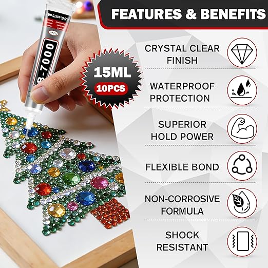 ALECPEA B7000 Bedazzling Glue, 16 Pack 15ml Clear Rhinestone Adhesive