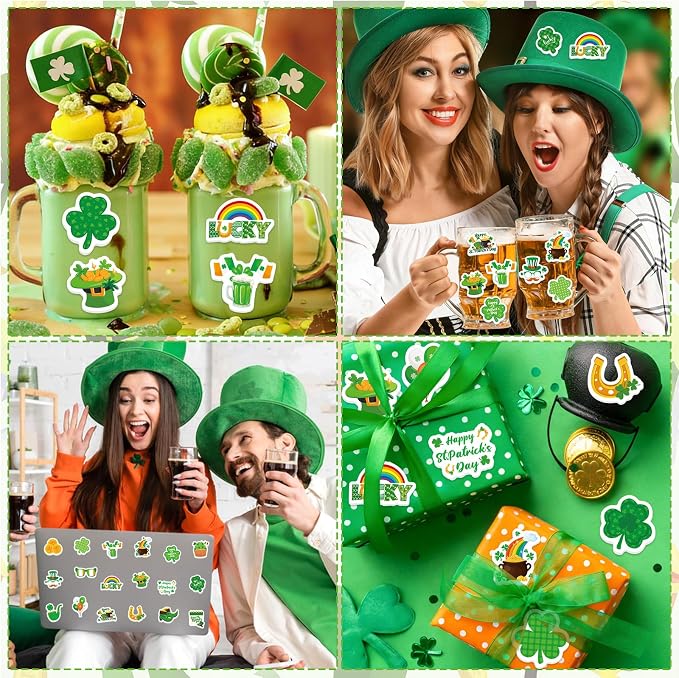 300Pcs St. Patrick’s Day Foam Stickers, Self-Adhesive Lucky Shamrock Clover