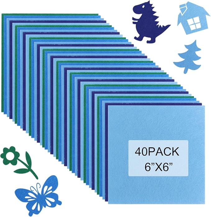 40 Pcs Stiff Felt Fabric Sheet for Crafts, 1mm Thick and 6”x6”Blue Series Felt