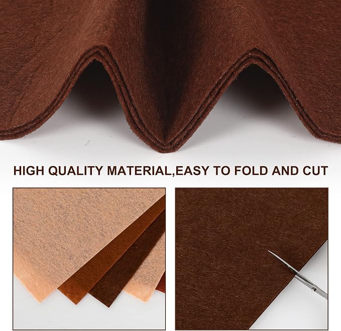 Whaline 18Pcs Felt Fabric Sheets Soft Thick Assorted Brown Craft Felt Pack