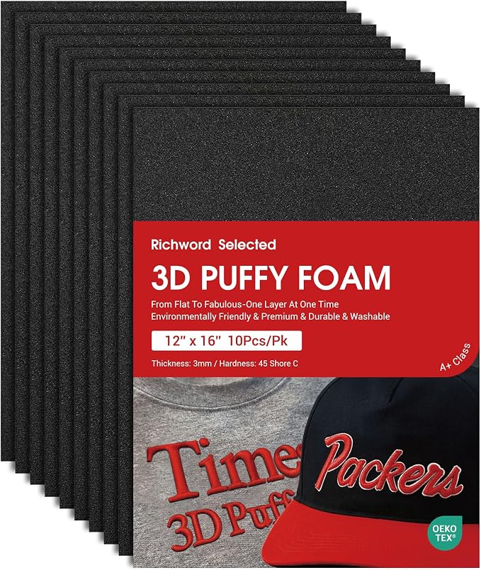 Poolin 10PCS Black 3D Embroidery Puffy Foam Richword Selected 12"x16" 3MM