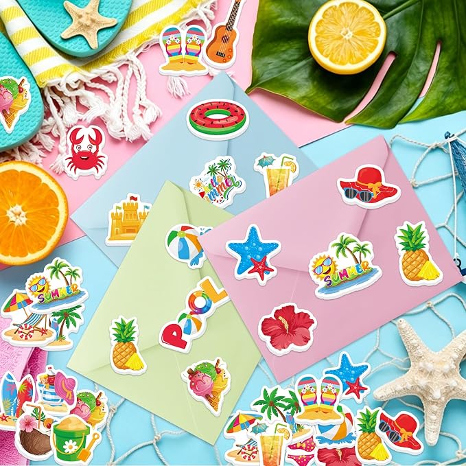 300Pcs Summer Foam Stickers, Colorful Self-Adhesive Summer Pool Beach Stickers