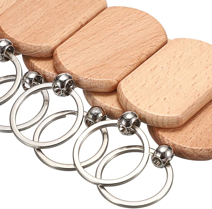 JUXYES 100 PCS Unfinished Wooden Keychain Blanks