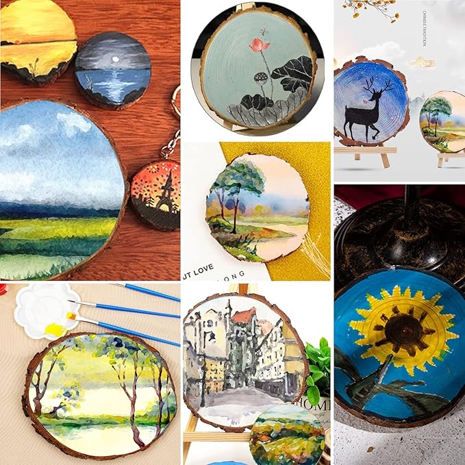 Natural Round Discs Rustic Wood Slices 6 Pcs 6.3-6.7 inch Unfinished Wood kit