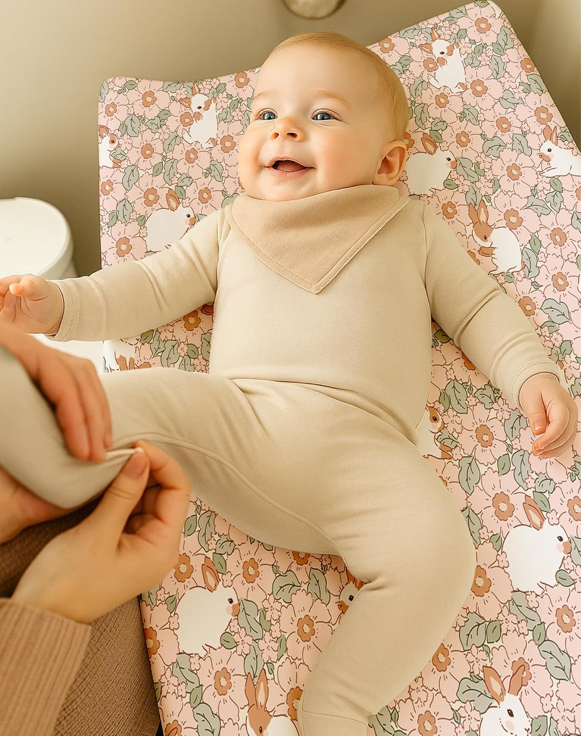 Changing Pad Cover for Baby Boys Girls 2 Pack, Fits Standard 32”×16” Changing Table Pads, Silky Breathable Stretch Knit, Machine Washable (Bunny Garden)