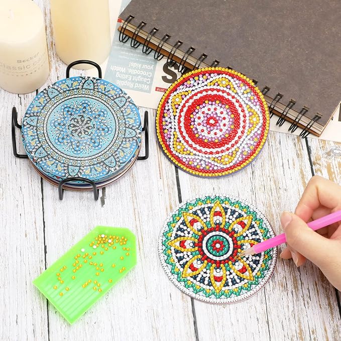 UPINS 8Pcs Mandala Diamond Art Painting Art Coasters Kits