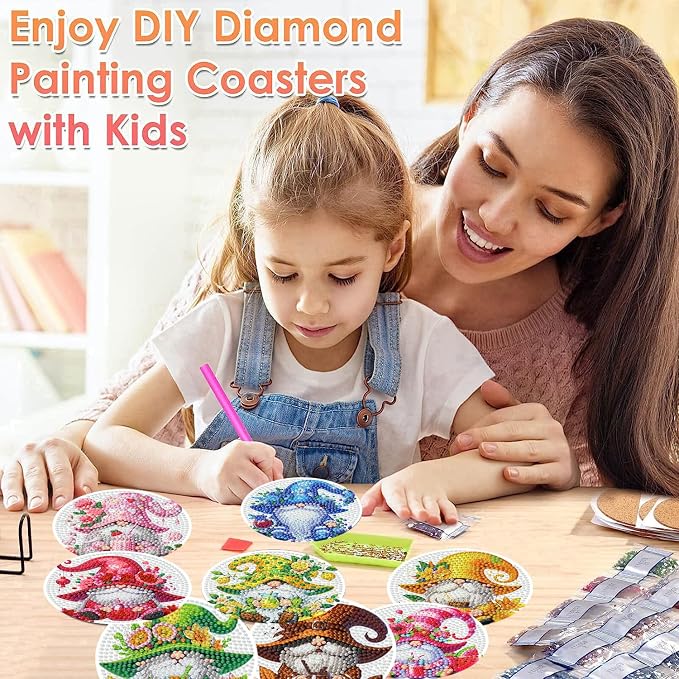 ijbnhd 8 Pack Diamond Art Coasters Kits Gnome | Diamond Painting Coasters Kit