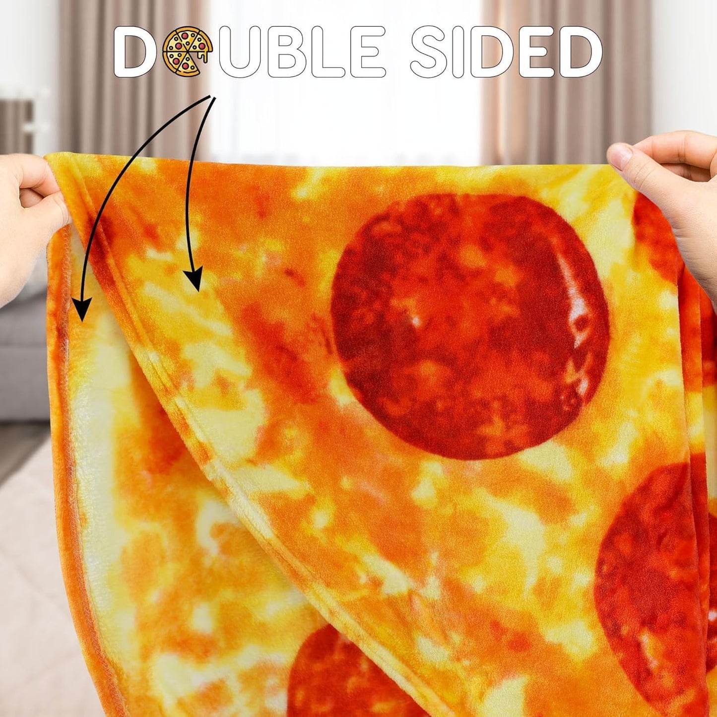 Zulay Pepperoni Pizza Blanket - Novelty Big Pizza Blanket Adult and Kids - Premium Soft Flannel Round Pepperoni Blanket for Indoors, Outdoors, Travel, Home and More, 285 GSM - 80 Inches