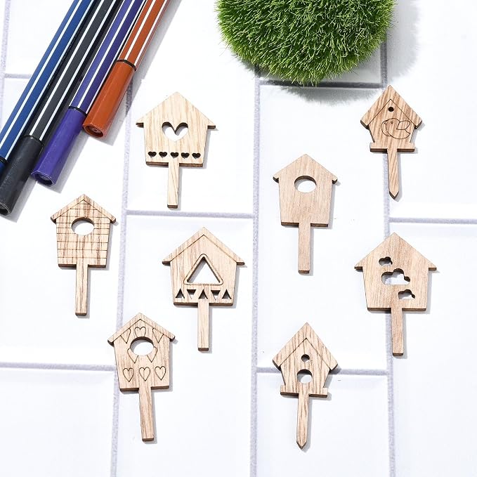 100 pcs Mixed Styles House Theme Unfinished Wood Cutout Charms Lovely Home Wood