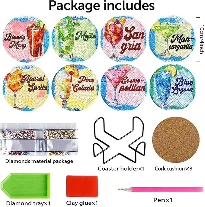 Benjenes 8PCS Diamond Art Coasters Kit