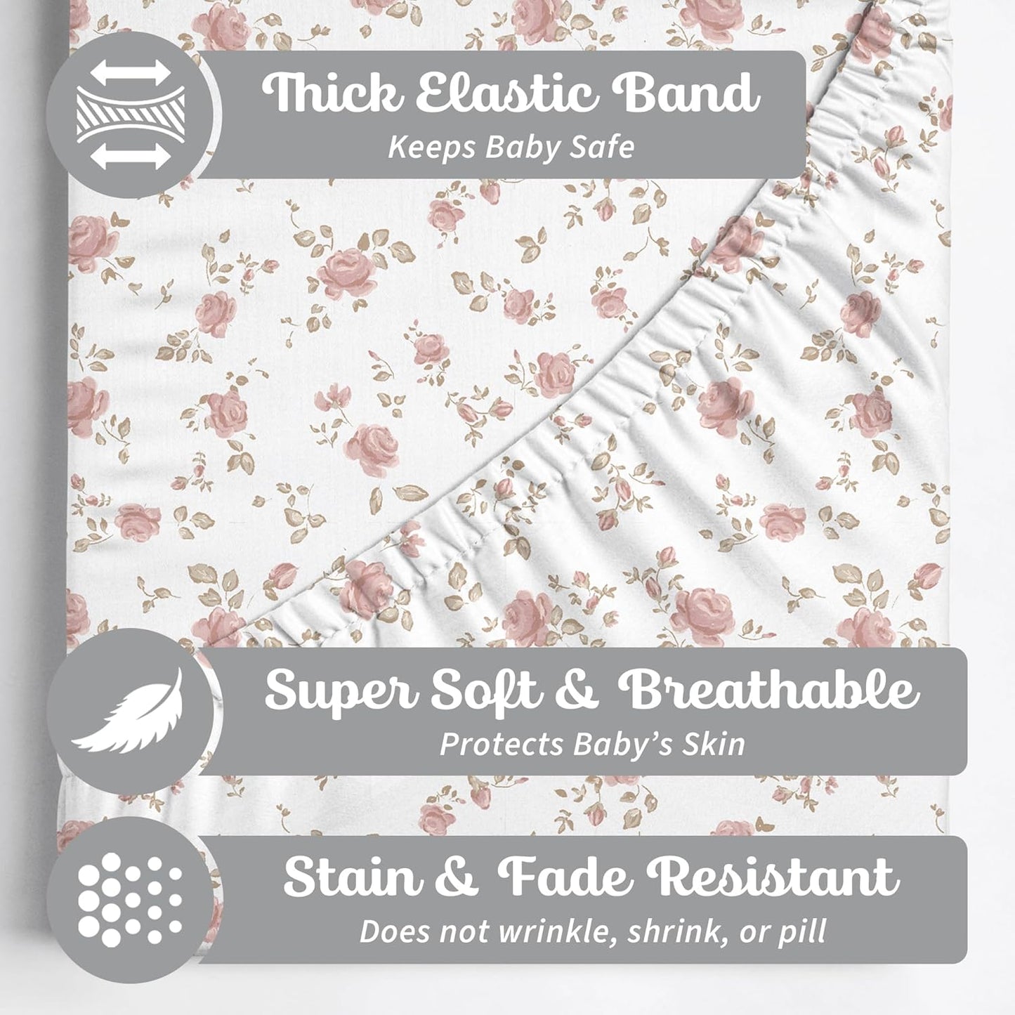 Crib Sheets Neutral - Fitted Baby Crib Sheets Bed for Girl Boy - 2 Pack Standard & Toddler Mattress (Juliette) - Buttery Soft Organic Cotton Blend