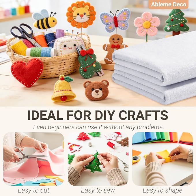 White Felt Fabric Sheets 18" x 18" 1.6mm Soft Craft Felt Squares | Soft Precut
