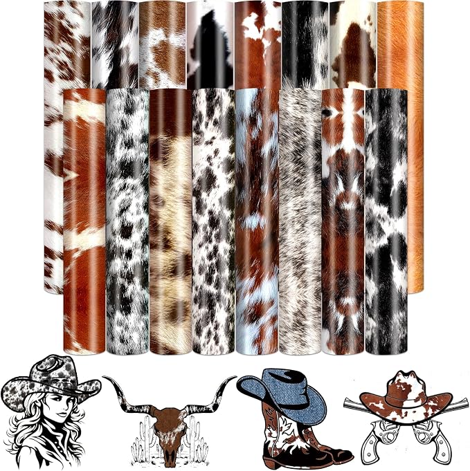 HTVSTD Cowhide Heat Transfer Vinyl 16 Sheets 12×10in Iron on Vinyl | Brown