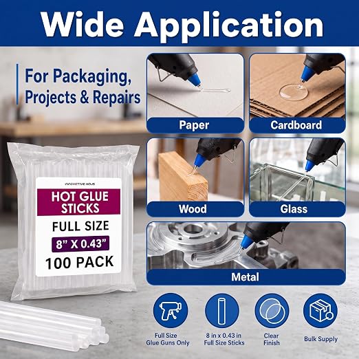 Innovative Haus Full Size Hot Glue Sticks Bulk 100 Pack