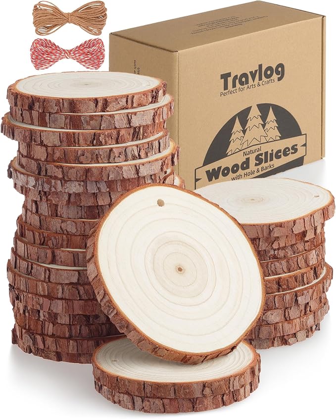 Wood Slices with Hole, Unfinished Wooden Circle