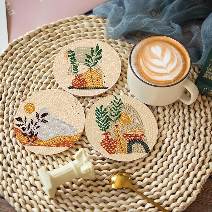 Clendo 8 Pcs Bohemian Style Diamond Painting Coasters Kits