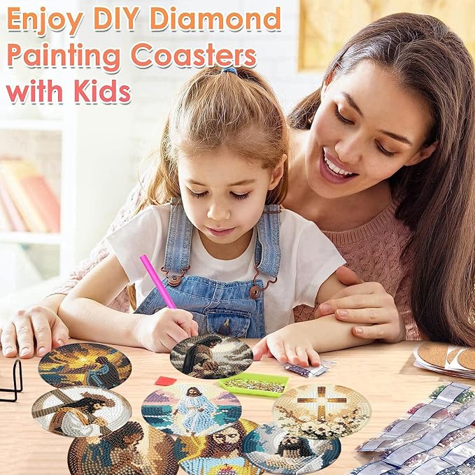 ijbnhd 8 Pcs Diamond Art Coasters Kits Jesus Diamond Painting Coasters |
