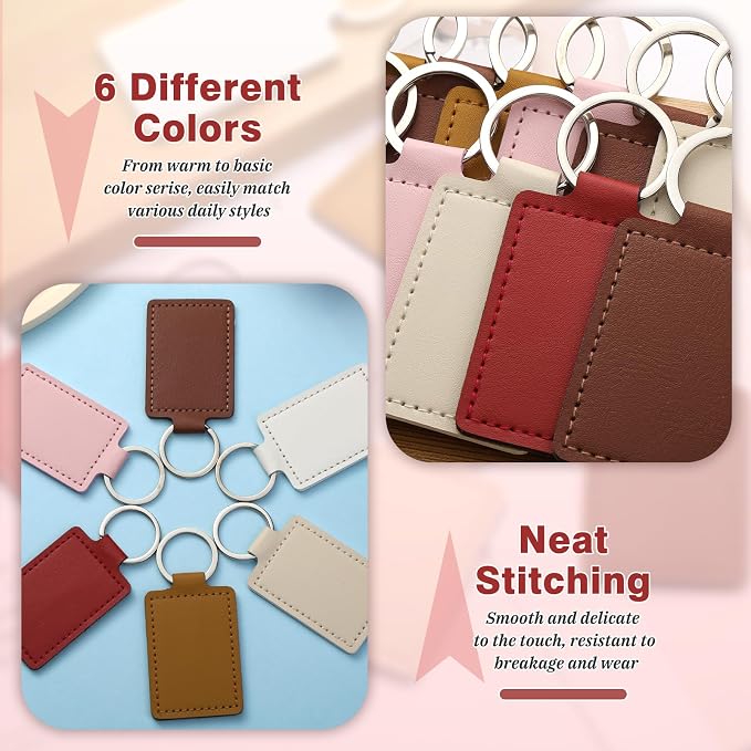 30 Pcs Leather Key Fob Kit, 6 Colors Leather Keychain Blanks, Rectangular PU