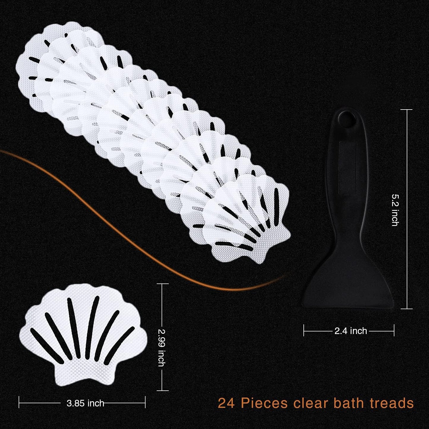 Non-Slip Bathtub Stickers, 24 PCS Shell Safety Bathroom Tubs Showers Treads Adhesive Decals Scraper (White)