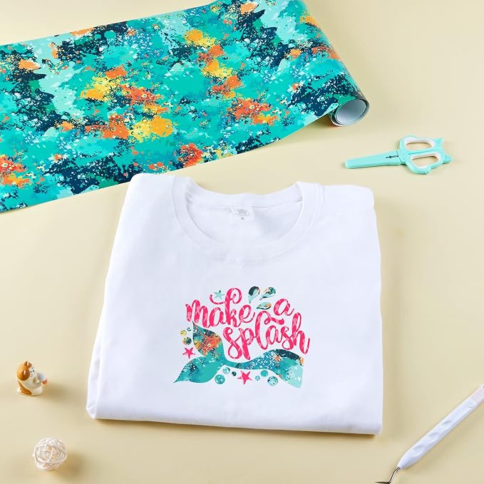 Tintnut Teal Splash Heat Transfer Vinyl Roll, stretch washable, works