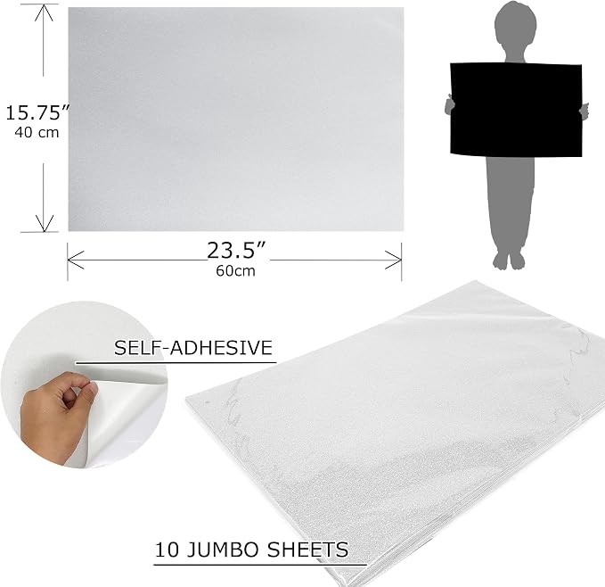 Allgala Jumbo Self-Adhesive Glitter EVA Foam Sheets 10 Pack 16x24 inch Paper