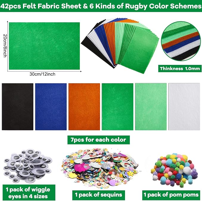 gisgfim 42Pcs Football Felt Fabric Sheets Craft Kit 8 x 12 Inch Green Brown
