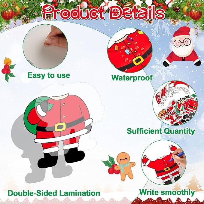 60pcs Christmas Theme Cutouts Santa Claus Bulletin Board Decorations Xmas Santa